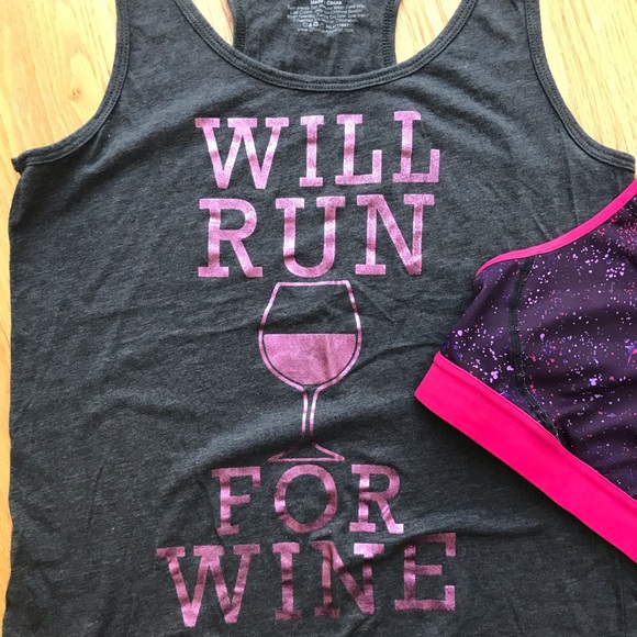 {Chin Up} Will Run for Wine tank top, L - Picture 2 of 4